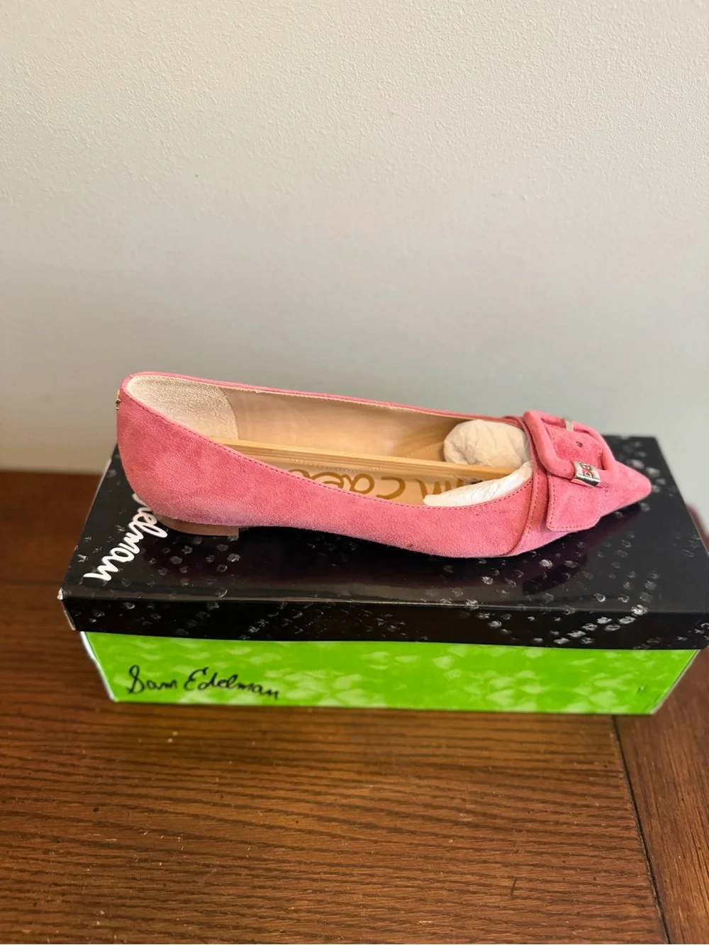 Sam Edelman Sonja Pink Suede Pointed Toe Flat with Buckle NEW